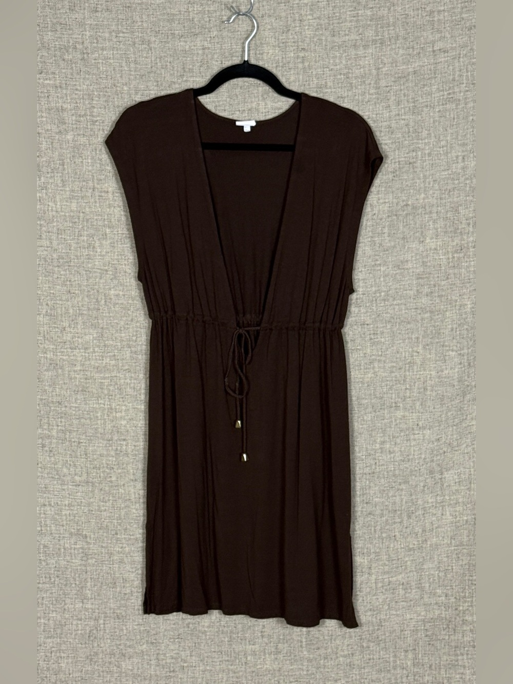 Merona Brown V‑Neck Swim Coverup with Drawstring Closure